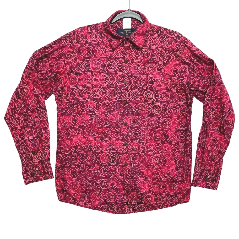 Pete Huntington Shirt Mens Small Red Pink Batik Cotton Button Down